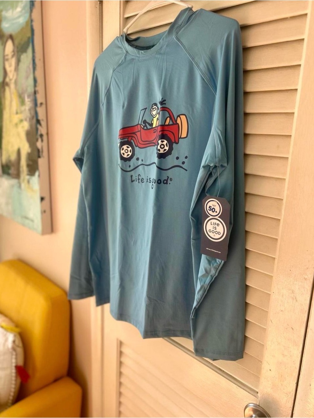 Life Is Good Light Blue Crew Neck Tee with White Logo